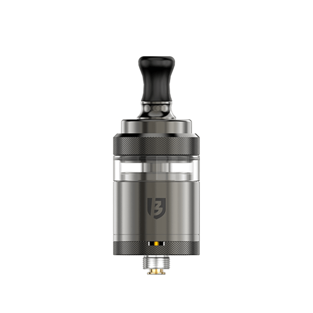 Vandy Vape BSKR Mini V3 MTL RTA in silver finish with black drip tip, displayed upright.