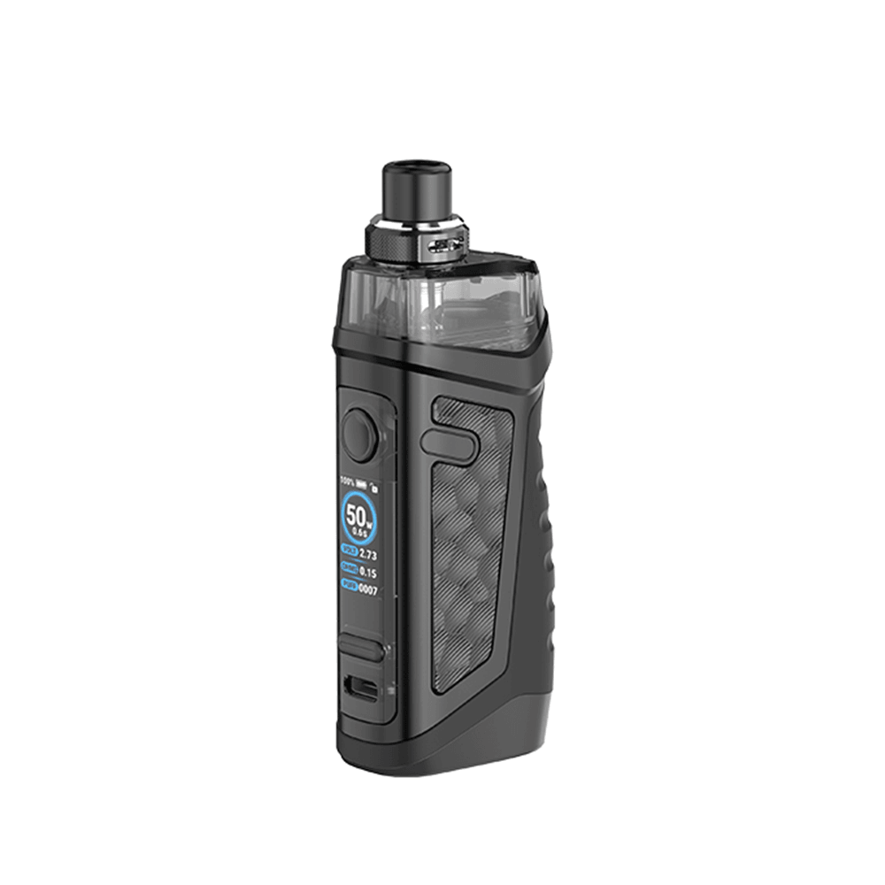 Vandy Vape Jackaroo 18650 Pod Kit in black, with a digital screen and ergonomic design.