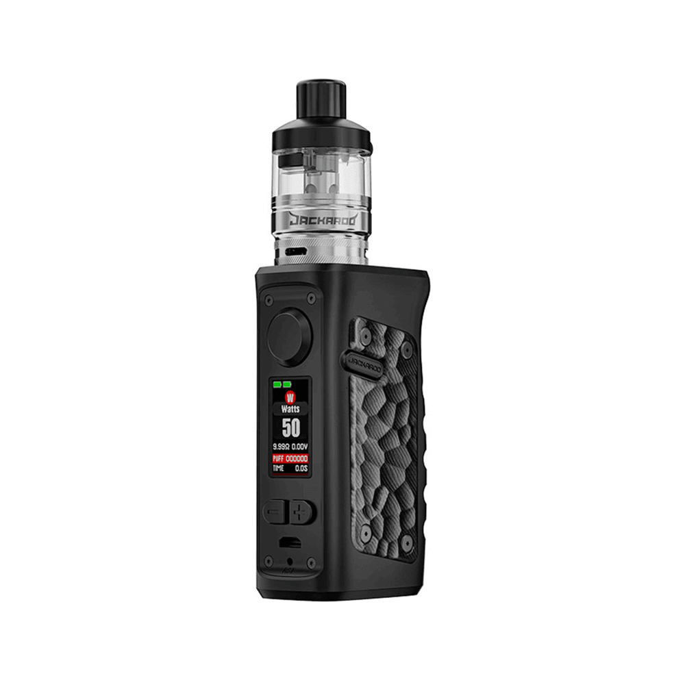 Vandy Vape Jackaroo Mini Kit, black with textured grip, displayed on a white background.