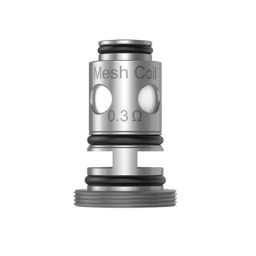 Silver mesh coil with "Mesh Coil 0.3Ω" text, designed for vaping devices.