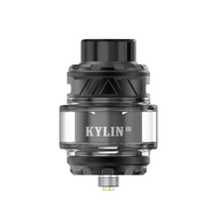 Black and silver Kylin III RTA vape tank with a sleek design.