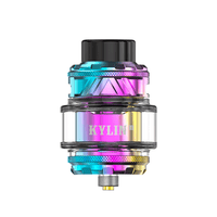 Colourful Kylin V3 RTA vape tank with black drip tip and metal accents.