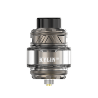 Vandy Vape Kylin V3 RTA with silver finish and black drip tip, displayed on a white background.