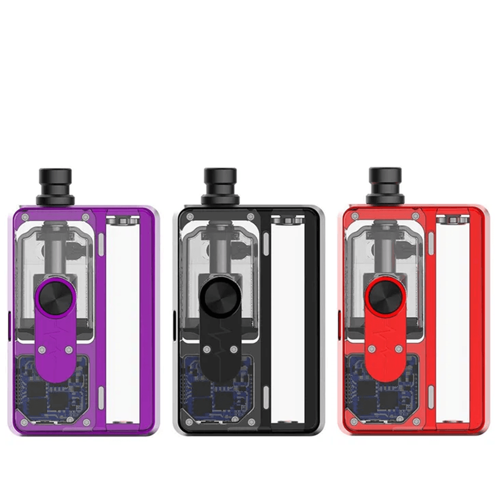 Three Vandy Vape Pulse AIO V2 kits in purple, black, and red.