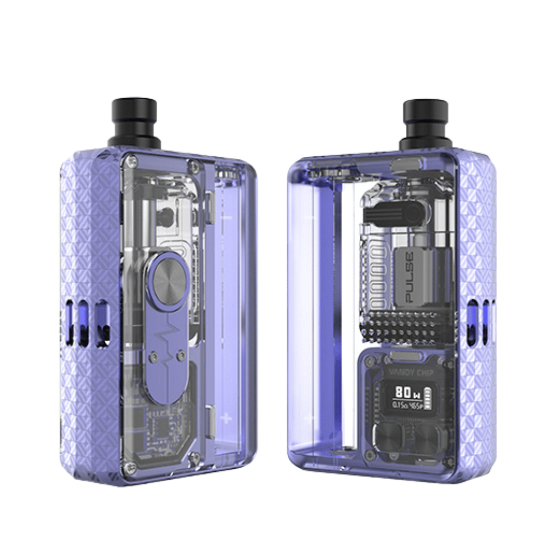 Vandy Vape Pulse AIO V2 in lilac purple, showing its transparent casing and digital display.