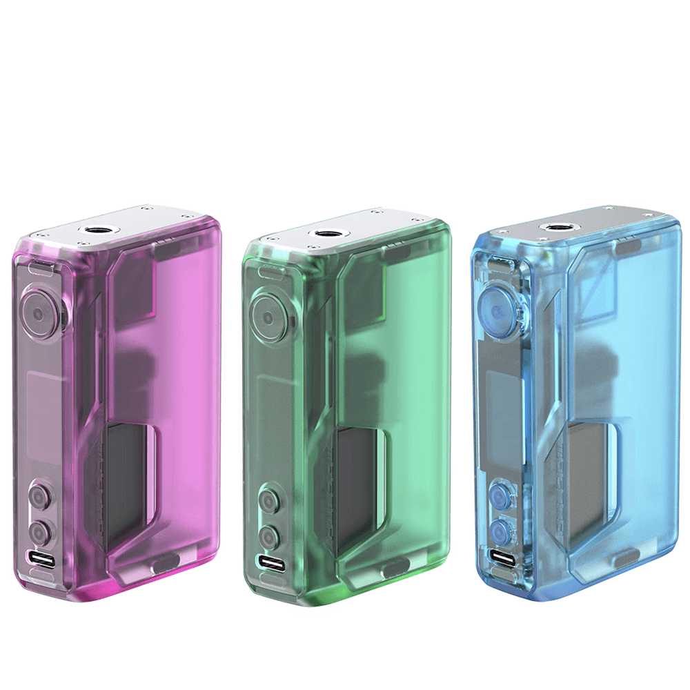 Three Vandy Vape Pulse V3 Mods in pink, green, and blue.