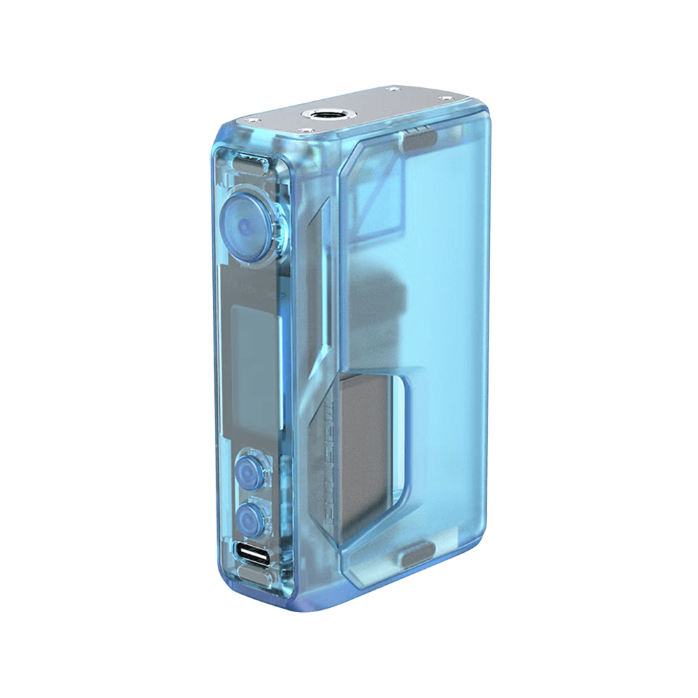 Transparent blue Vandy Vape Pulse V3 mod with visible internal components.