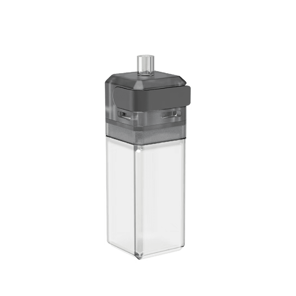 Vandy Vape Pulse V3 squonk bottle, transparent with a black cap, shown on a white background.