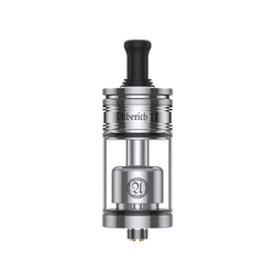 Three Vapefly Alberich II MTL RTA tanks with silver finish and black drip tips.