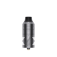 Silver Vapefly Brunhilde 1o3 RTA with engraved design, black drip tip.