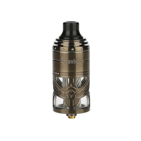 Brunhilde MTL RTA in gunmetal with intricate winged design and visible glass tank section.