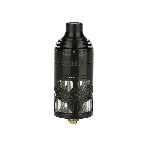 Black Vapefly Brunhilde MTL RTA with intricate silver detailing and logo on the tank.