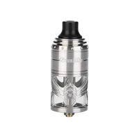 Silver Brunhilde MTL RTA vape tank with intricate wing design and black drip tip.