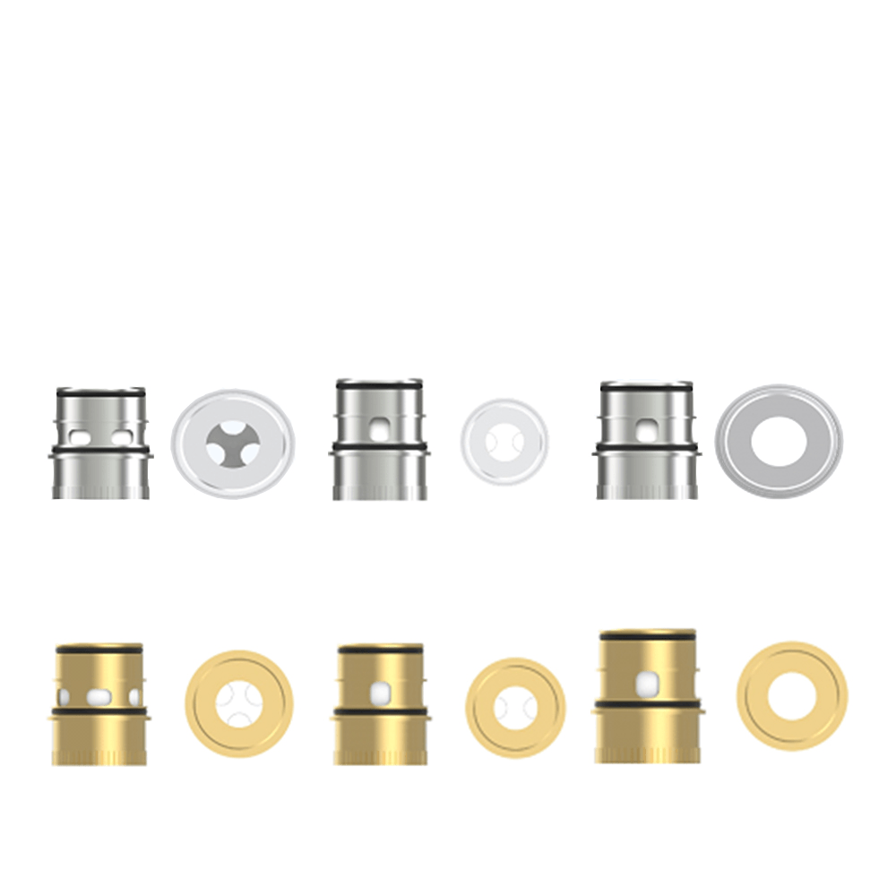 Vapefly Kriemhild coils in gold and silver, shown from various angles.