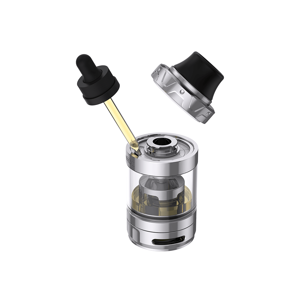 Vapefly Kriemhild II sub-ohm tank with dropper, silver finish.