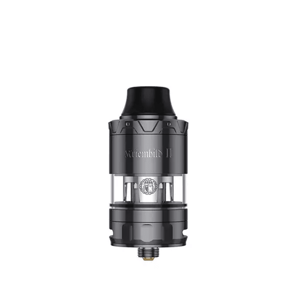 Vapefly Kriemhild II sub-ohm tank, metallic finish, sleek design.