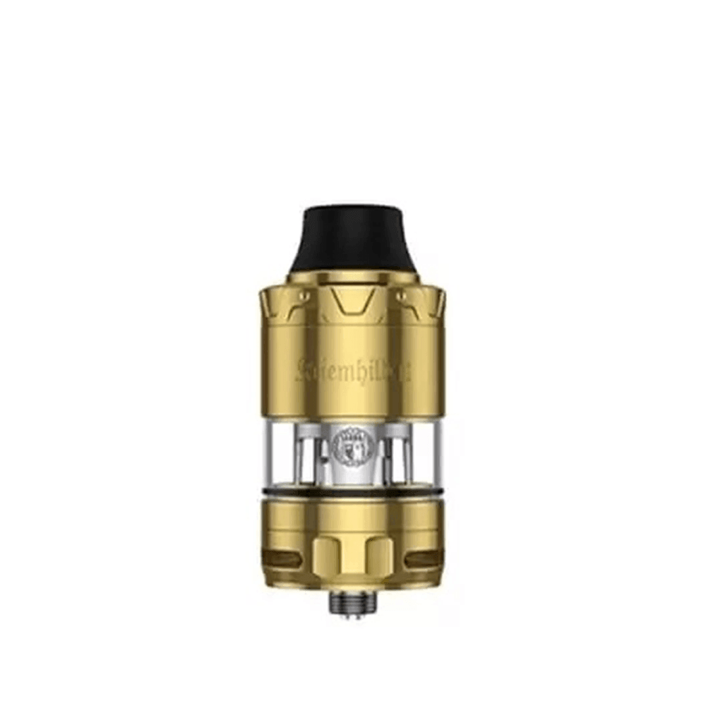 Gold Vapefly Kriemhild II sub-ohm tank on a white background.