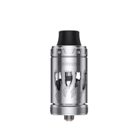 Silver Vapefly Lindwurm RTA vape tank with engraved details on a white background.