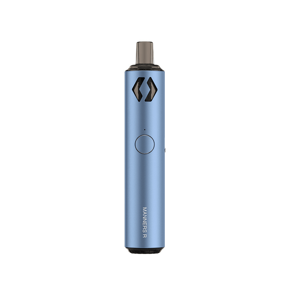 Blue Vapefly Manners R pod system vape kit, sleek design with a central button.