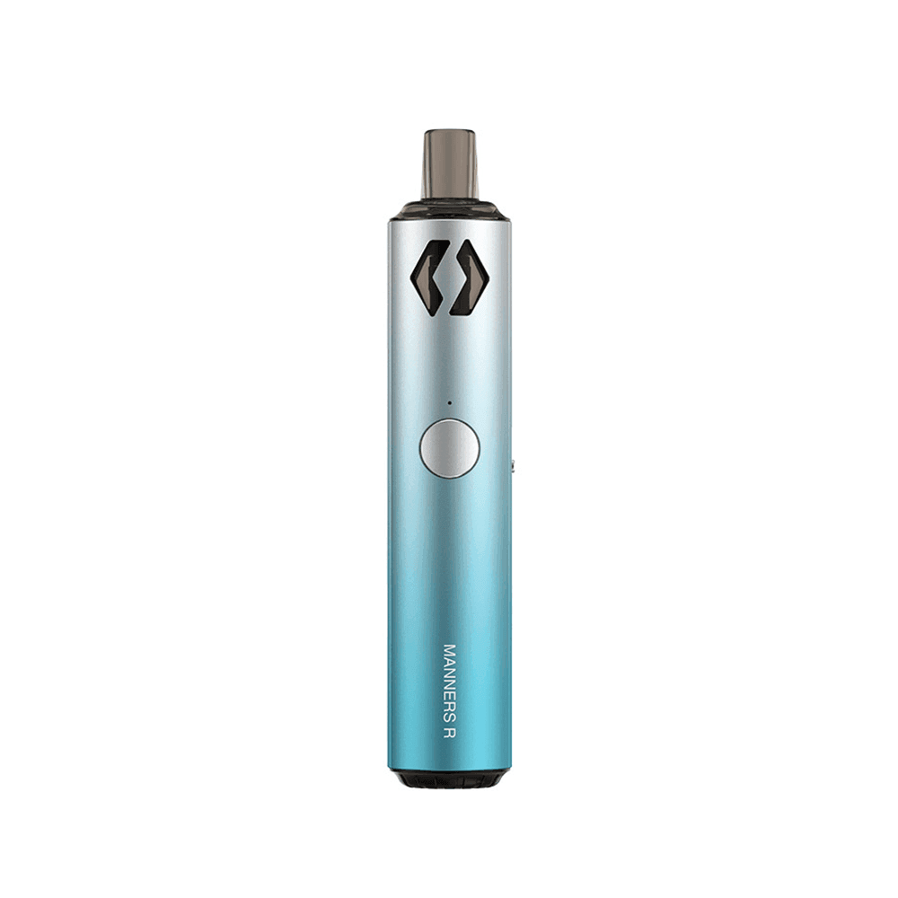 Vapefly Manners R pod system kit, sleek blue gradient design.