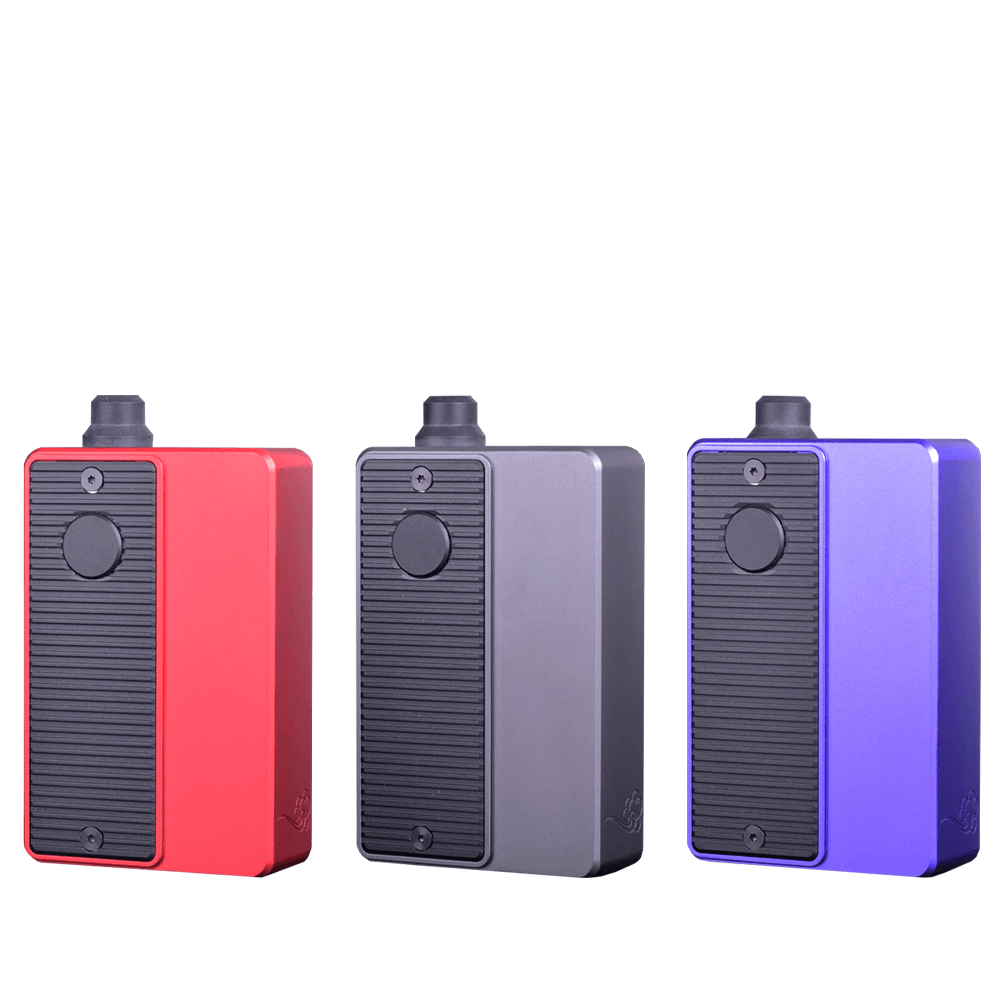 Three Vaperz Cloud x Gerobak San AIO Kits in red, grey, and purple on a white background.