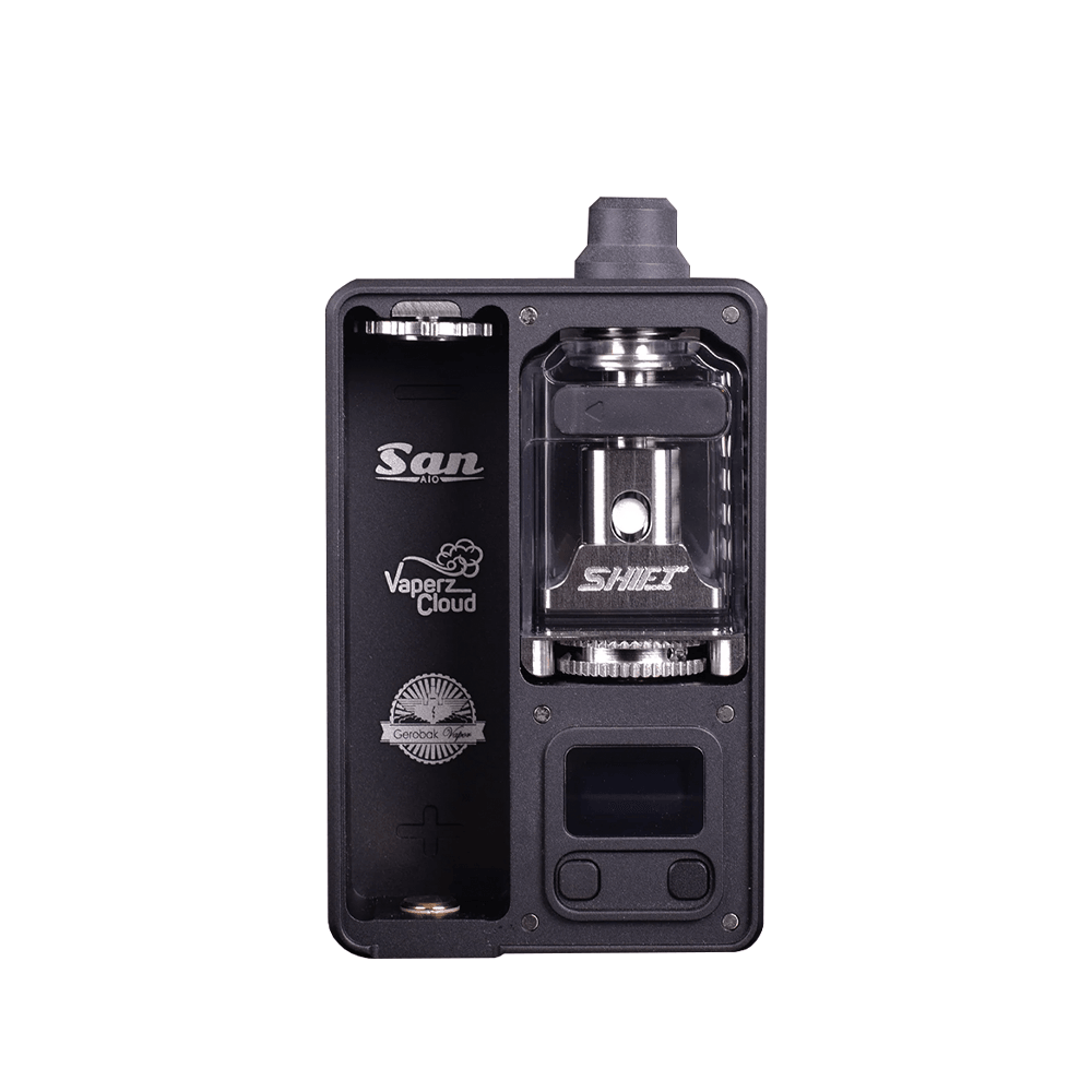 Vaperz Cloud x Gerobak San AIO Kit in black with visible logo and tank details.