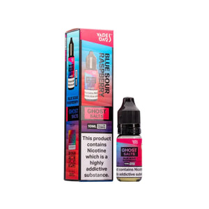 A 10ml bottle of Ghost Nic Salts in Blue Sour Raspberry, designed for a smooth and satisfying nicotine salt vaping experience.