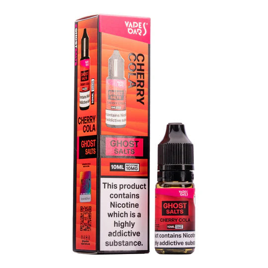 A 10ml bottle of Ghost Nic Salts in Cherry Cola, designed for a smooth and satisfying nicotine salt vaping experience.