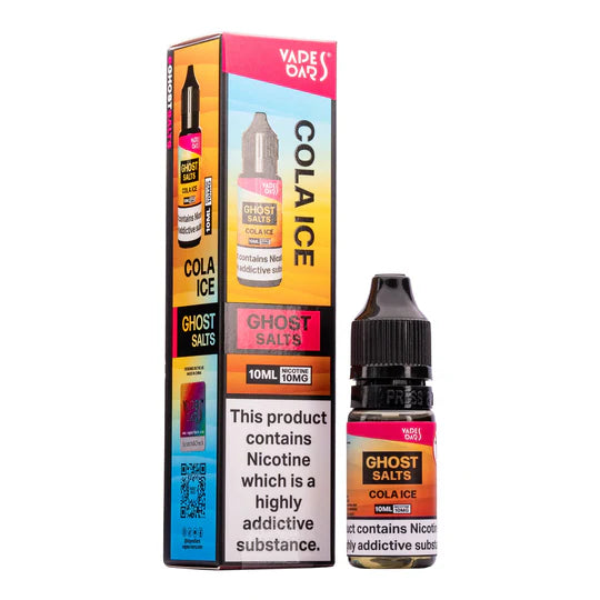 A 10ml bottle of Ghost Nic Salts in Cola Ice designed for a smooth and satisfying nicotine salt vaping experience.