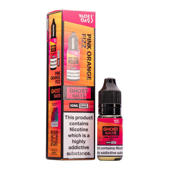 A 10ml bottle of Ghost Nic Salts in Pink Orange Fizz, designed for a smooth and satisfying nicotine salt vaping experience.