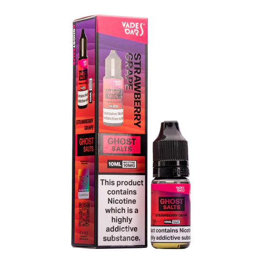 A 10ml bottle of Ghost Nic Salts in Strawberry Grape, designed for a smooth and satisfying nicotine salt vaping experience.