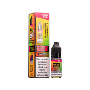 A 10ml bottle of Ghost Nic Salts in Strawberry Watermelon Chew, designed for a smooth and satisfying nicotine salt vaping experience.