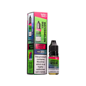 A 10ml bottle of Ghost Nic Salts in Watermelon Bull, designed for a smooth and satisfying nicotine salt vaping experience.