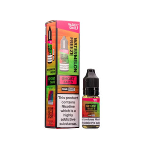 A 10ml bottle of Ghost Nic Salts in Watermelon Freeze, designed for a smooth and satisfying nicotine salt vaping experience.