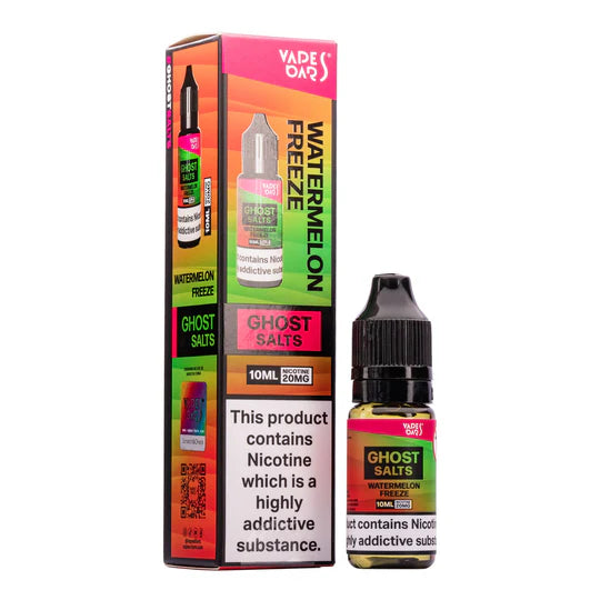 A 10ml bottle of Ghost Nic Salts in Watermelon Freeze, designed for a smooth and satisfying nicotine salt vaping experience.