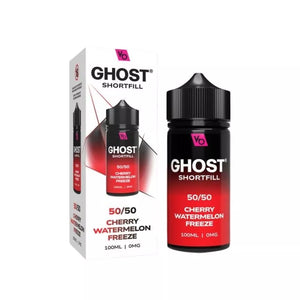 Vapes Bars Ghost 100ml 50/50 Shortfill vape juice cherry watermelon freeze flavour perfect for refillable pod vape kits and MTL Vape tanks