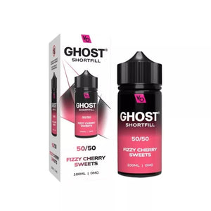 Vapes Bars Ghost 100ml 50/50 Shortfill vape juice fizzy cherry sweets flavour perfect for refillable pod vape kits and MTL Vape tanks