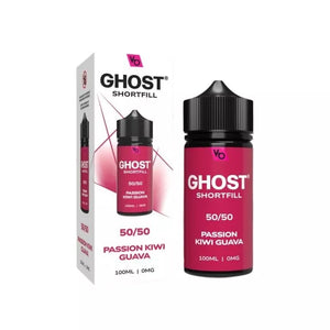 Vapes Bars Ghost 100ml 50/50 Shortfill vape juice passion kiwi guava flavour perfect for refillable pod vape kits and MTL Vape tanks