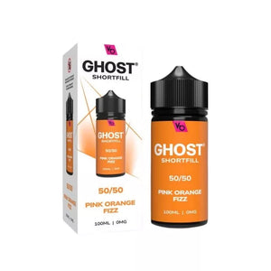 Vapes Bars Ghost 100ml 50/50 Shortfill vape juice pink orange fizz flavour perfect for refillable pod vape kits and MTL Vape tanks