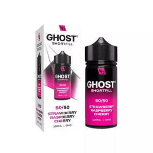 Vapes Bars Ghost 100ml 50/50 Shortfill vape juice strawberry raspberry cherry flavour perfect for refillable pod vape kits and MTL Vape tanks