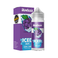 Vapetasia Iced Grape 100ml shortfill bottle and box with grape illustration.