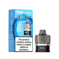 An image displaying the Vaporesso Dojo Blast 6000 prefilled pod in the Blue Razz Lemonade flavour. The packaging emphasises features such as mesh coil technology, a transparent liquid tank, and TPD compliance, with the pod clearly shown for convenience and sleek design.