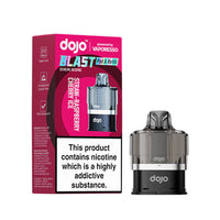 An image displaying the Vaporesso Dojo Blast 6000 prefilled pod in the Strawberry Raspberry Cherry Ice flavour. The packaging emphasises features such as mesh coil technology, a transparent liquid tank, and TPD compliance, with the pod clearly shown for convenience and sleek design.