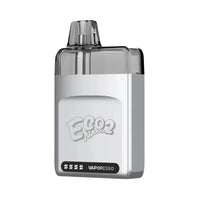 Vaporesso Eco Nano 2 Pod Vape Kit in Pristine White Finish. The compact device features a transparent pod on top, Eco Nano 2 branding in white, and Vaporesso logo at the bottom, highlighting its minimalist and modern design.