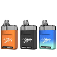 Three Vaporesso Eco Nano 2 Pod Vape Kits in a row, each with a distinct colour: Sunkissed Amber, Night Dark, and Sky Blue.