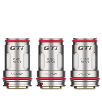 Vaporesso GTi replacement coils in 0.4, 0.2, and 0.15 ohm, with wattage ratings displayed.