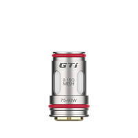 Vaporesso GTI 0.15Ω mesh coil with red accents, labeled 75-90W.