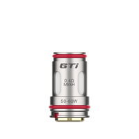 Vaporesso GTi 0.4Ω mesh coil for 50-60W vaping, silver with red accents.