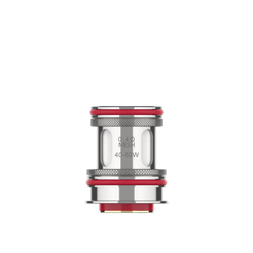 Vaporesso GTR replacement coil, 0.4Ω mesh, 40-60W, silver with red accents, on white background.