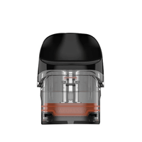 Vaporesso Luxe Q replacement pod, transparent with a black mouthpiece and visible coil.